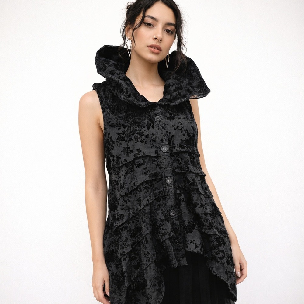 Dress To Kill‎ Women Blouse Architectural Wired Neckline Burnout Velvet Y2K OS
